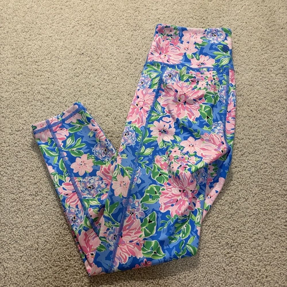 Lilly Pulitzer Luxletic Leggings Size Small Floral Blue Pink Green Yoga Gym